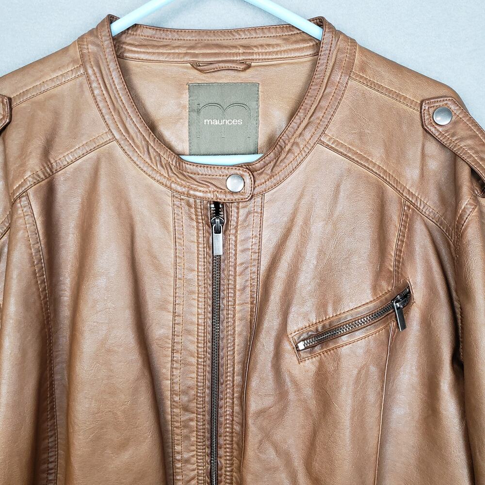 Maurices 4X Faux Leather Moto Jacket Carmel Brown Comfort Stretch Fall Staple - Picture 4 of 13